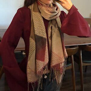 Diamond and Chevron Design 100% Pashmina Scarf with Fringe